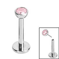 Titanium Threadless Labrets - Titanium (Bend/Push fit) Bezel Set Jewelled Balls 0.8mm Gauge
