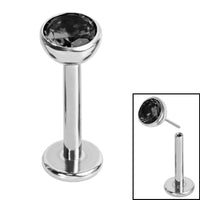 Titanium Threadless Labrets - Titanium (Bend/Push fit) Bezel Set Jewelled Balls 1.0mm Gauge