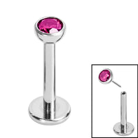Titanium Threadless Labrets - Titanium (Bend/Push fit) Bezel Set Jewelled Balls 1.2mm Gauge