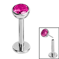 Titanium Threadless Labrets - Titanium (Bend/Push fit) Bezel Set Jewelled Balls 1.2mm Gauge
