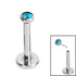 Titanium Threadless Labrets - Titanium (Bend/Push fit) Bezel Set Jewelled Balls 1.2mm Gauge