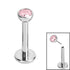 Titanium Threadless Labrets - Titanium (Bend/Push fit) Bezel Set Jewelled Balls 1.2mm Gauge