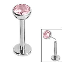 Titanium Threadless Labrets - Titanium (Bend/Push fit) Bezel Set Jewelled Balls 1.2mm Gauge