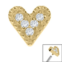 Titanium Textured Jewelled Heart for Internal Thread shafts in 1.2mm