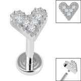 Titanium Internally Threaded Labrets 1.2mm - Titanium Textured Jewelled Heart