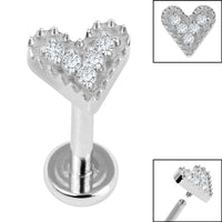 Titanium Internally Threaded Labrets 1.2mm - Titanium Textured Jewelled Heart