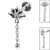 Titanium Internally Threaded Labrets 1.2mm - Steel Lotus Flower Chain Drop