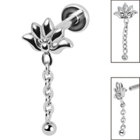 Titanium Internally Threaded Labrets 1.2mm - Steel Lotus Flower Chain Drop