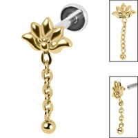 Titanium Internally Threaded Labrets 1.2mm - Steel Lotus Flower Chain Drop