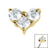 Titanium Claw Set CZ Trio Jewelled Heart for Internal Thread shafts in 1.2mm