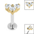 Titanium Internally Threaded Labrets 1.2mm - Titanium Claw Set CZ Trio Jewelled Heart