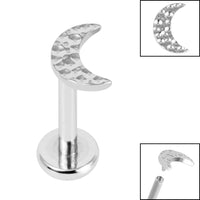 Titanium Internally Threaded Labrets 1.2mm - Titanium Hammered Crescent Moon