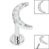 Titanium Internally Threaded Labrets 1.2mm - Titanium Jewelled Crescent Moon