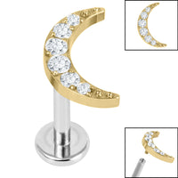 Titanium Internally Threaded Labrets 1.2mm - Titanium Jewelled Crescent Moon