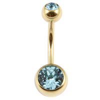 Zircon Titanium Double Jewelled Belly Bars (Gold colour)