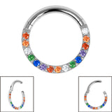 Titanium Pave Set Rainbow Eternity Hinged Clicker Ring