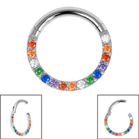 Titanium Pave Set Rainbow Eternity Hinged Clicker Ring