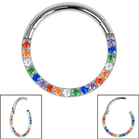 Titanium Pave Set Rainbow Eternity Hinged Clicker Ring