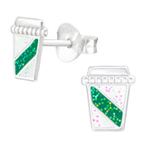 Sterling Silver Take Away Coffee Cup Ear Stud Earrings ES77