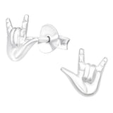Sterling Silver I Love you Sign Ear Stud Earrings ES142