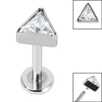 Titanium Internally Threaded Labrets 1.2mm - Titanium Bezel Set Jewelled Triangle