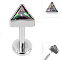 Titanium Internally Threaded Labrets 1.2mm - Titanium Bezel Set Jewelled Triangle