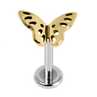 Titanium Internally Threaded Labrets 1.2mm - Titanium Fluttering Butterfly