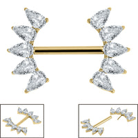 Titanium Threadless Pear Crescent Jewelled Nipple Bar