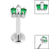 Titanium Internally Threaded Labrets 1.2mm - Steel Claw Set CZ 3 Jewelled Baguette Fan