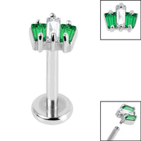 Titanium Internally Threaded Labrets 1.2mm - Steel Claw Set CZ 3 Jewelled Baguette Fan