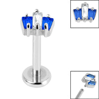 Titanium Internally Threaded Labrets 1.2mm - Steel Claw Set CZ 3 Jewelled Baguette Fan