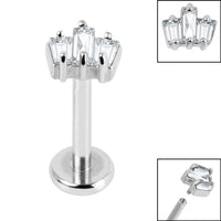 Titanium Internally Threaded Labrets 1.2mm - Steel Claw Set CZ 3 Jewelled Baguette Fan