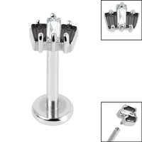 Titanium Internally Threaded Labrets 1.2mm - Steel Claw Set CZ 3 Jewelled Baguette Fan