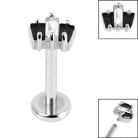 Titanium Internally Threaded Labrets 1.2mm - Steel Claw Set CZ 3 Jewelled Baguette Fan