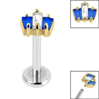 Titanium Internally Threaded Labrets 1.2mm - Gold Steel Claw Set CZ 3 Jewelled Baguette Fan
