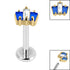 Titanium Internally Threaded Labrets 1.2mm - Gold Steel Claw Set CZ 3 Jewelled Baguette Fan