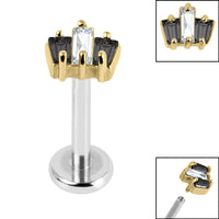 Titanium Internally Threaded Labrets 1.2mm - Gold Steel Claw Set CZ 3 Jewelled Baguette Fan