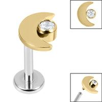 Titanium Internally Threaded Labrets 1.2mm - Titanium Crescent Moon and Jewel