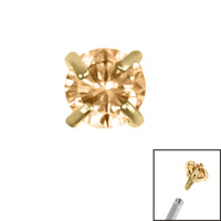 Gold Titanium Claw Set Round CZ Jewel for Internal Thread shafts in 1.2mm