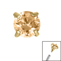Gold Titanium Claw Set Round CZ Jewel for Internal Thread shafts in 1.2mm