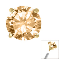 Gold Titanium Claw Set Round CZ Jewel for Internal Thread shafts in 1.2mm