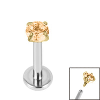 Titanium Internally Threaded Labrets 1.2mm - Gold Titanium Claw Set Round CZ Jewel