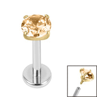 Titanium Internally Threaded Labrets 1.2mm - Gold Titanium Claw Set Round CZ Jewel