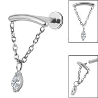 Titanium Internally Threaded Labrets 1.2mm - Titanium Jewelled Marquise Chain Loop