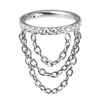 Titanium Side Jewelled Orbit Triple Loop Chain Hinged Clicker Ring