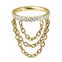 Titanium Side Jewelled Orbit Triple Loop Chain Hinged Clicker Ring