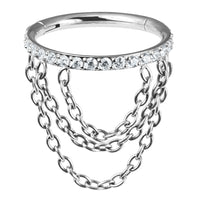 Titanium Side Jewelled Orbit Triple Loop Chain Hinged Clicker Ring
