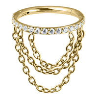 Titanium Side Jewelled Orbit Triple Loop Chain Hinged Clicker Ring