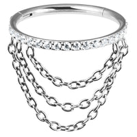 Titanium Side Jewelled Orbit Triple Loop Chain Hinged Clicker Ring