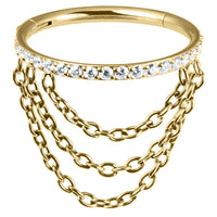 Titanium Side Jewelled Orbit Triple Loop Chain Hinged Clicker Ring